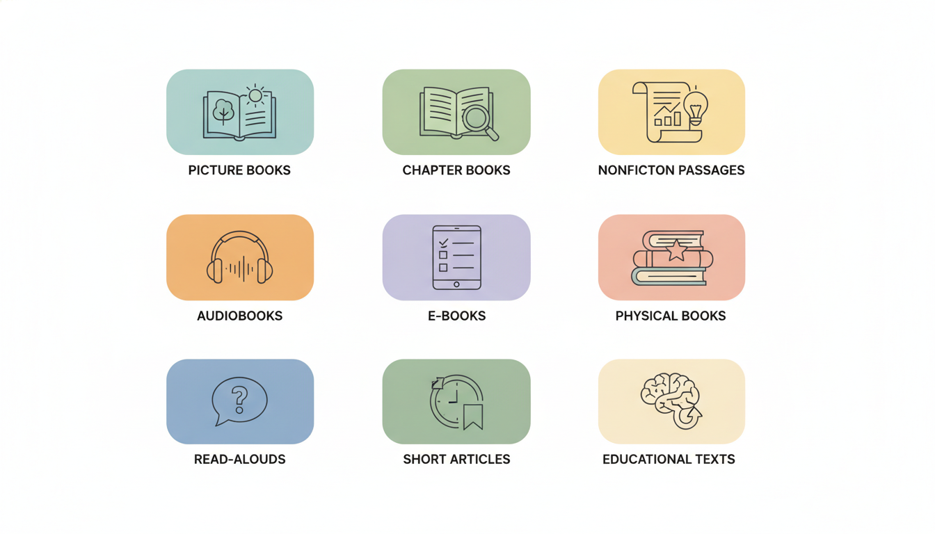 A visual comparison of nine colorful reading resource icons representing different types of online books for third graders